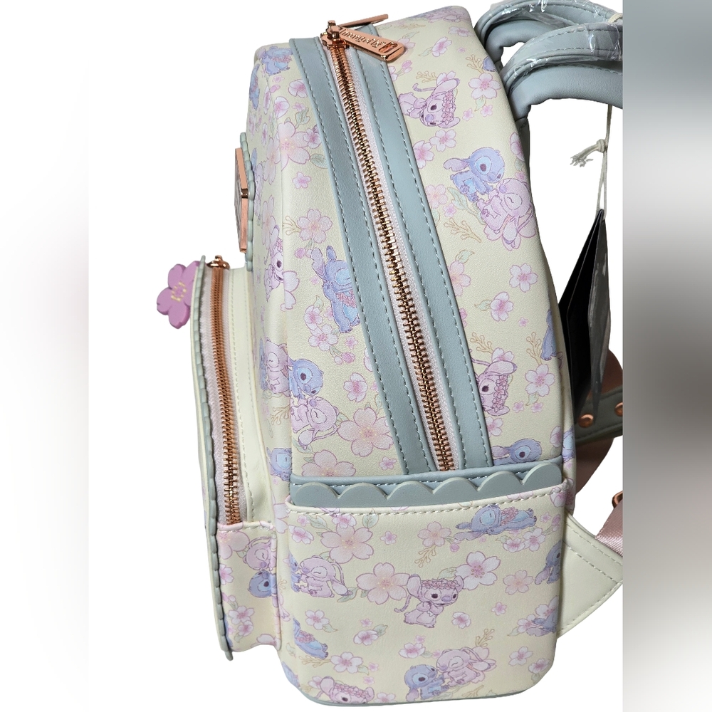 Loungefly Disney Stitch Cherry Blossom Mini Backpack NWT Pastel Floral - Picture 2 of 9